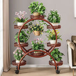 meuble plantes moderne métal noir blanc marron plateaux ovales roulettes circulaire multifonction minimaliste
