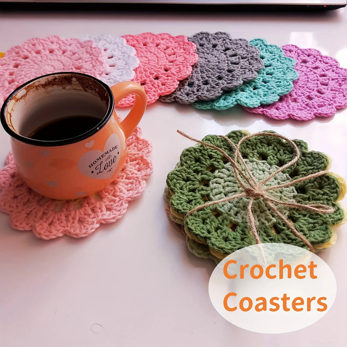 sous verres crochetés motifs floraux couleurs variées rustique fait main tapis tasse décoration bar
