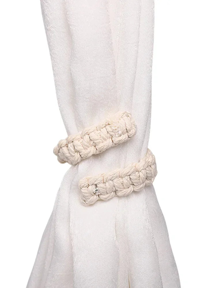 anneau rideau tissé main rustique beige blanc 2pc opaques artisanal fixe chambre maison