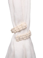 anneau rideau tissé main rustique beige blanc 2pc opaques artisanal fixe chambre maison