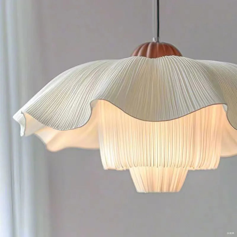 lampe suspendue moderne tissu blanc beige rayures plissées chaîne métallique 4500K 3000K 6000K 90