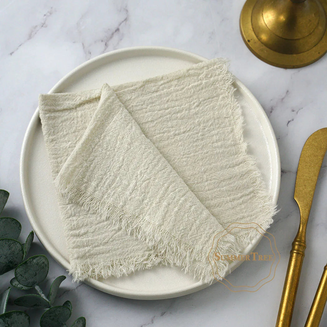 serviettes table coton beige bleu marine franges rustique réutilisables pack 20 cm32cm