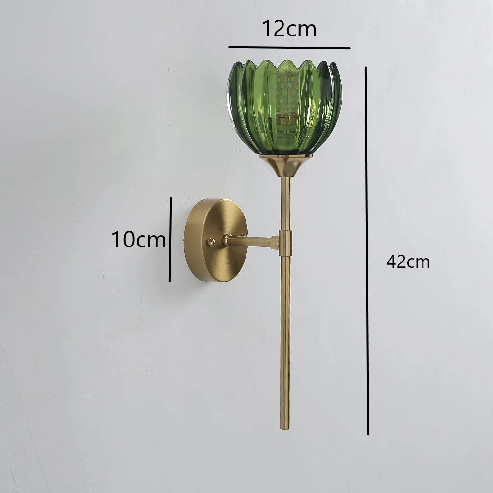 applique murale moderne verre transparent fleur vert doré rose élégante chambre salon entrée