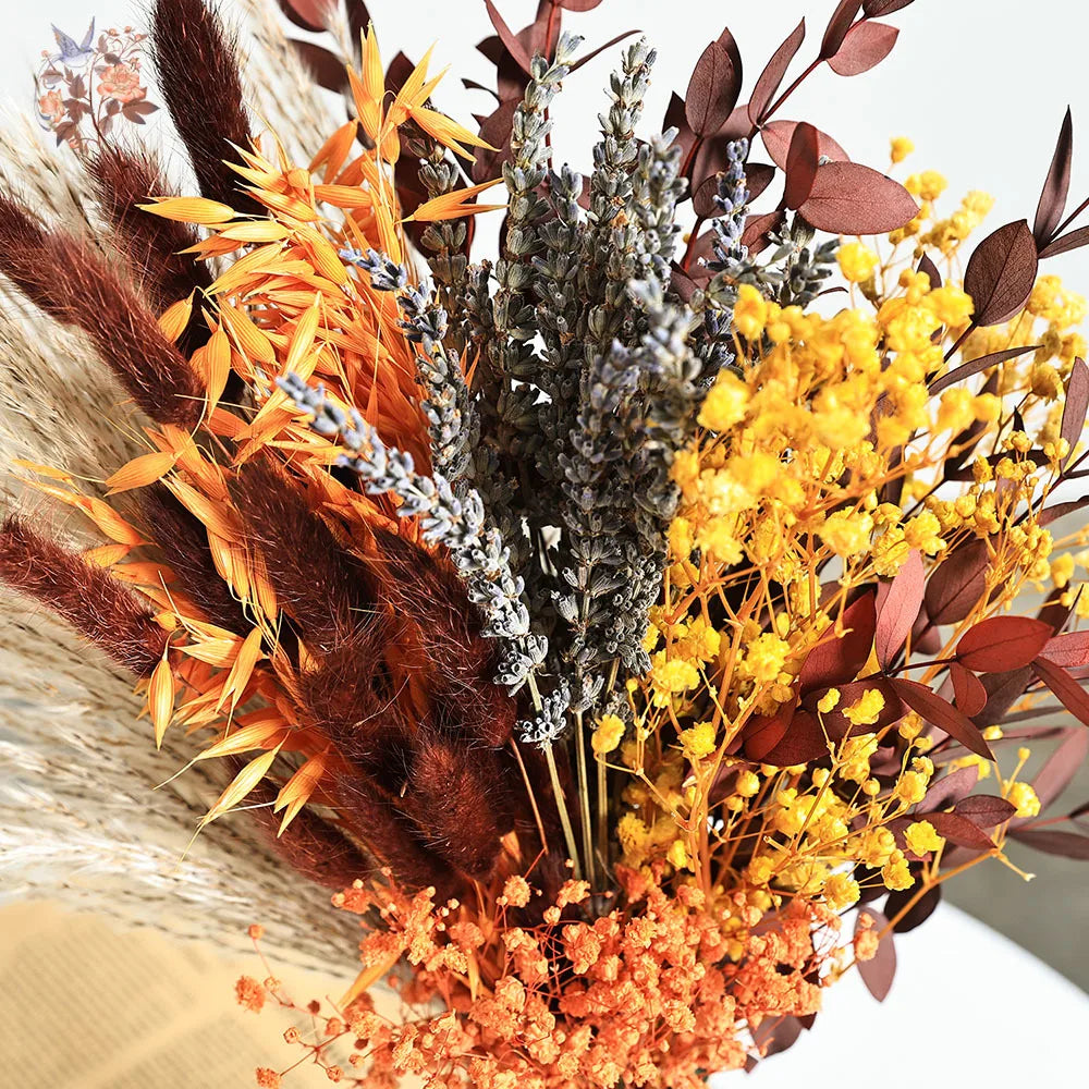 bouquet fleurs séchées orange marron naturel décoration maison anniversaire mariage rustic vintage