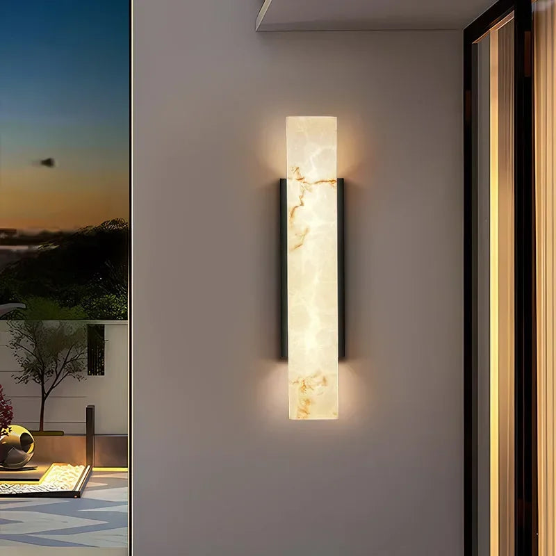 applique murale led moderne imitation marbre blanc veinures lumineuse extérieure contemporaine fixée muralisée