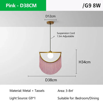 lampe suspendue moderne rose vert jaune violet franges acrylique câble noir 38cm 60cm