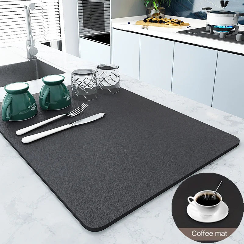 tapis cuisine moderne noir texture cuir absorbant rapide 20x30cm 30x40cm 40x50cm respectueux environnement