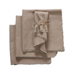 serviettes table vert foncé beige rose blanc uni franges rustique cuisine domestique
