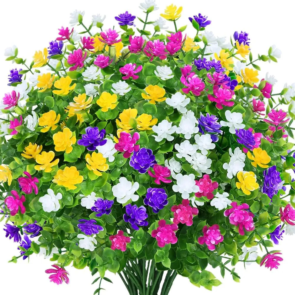 décoration extérieure bouquet artificiel fleurs simples feuilles vertes moderne blanc vert