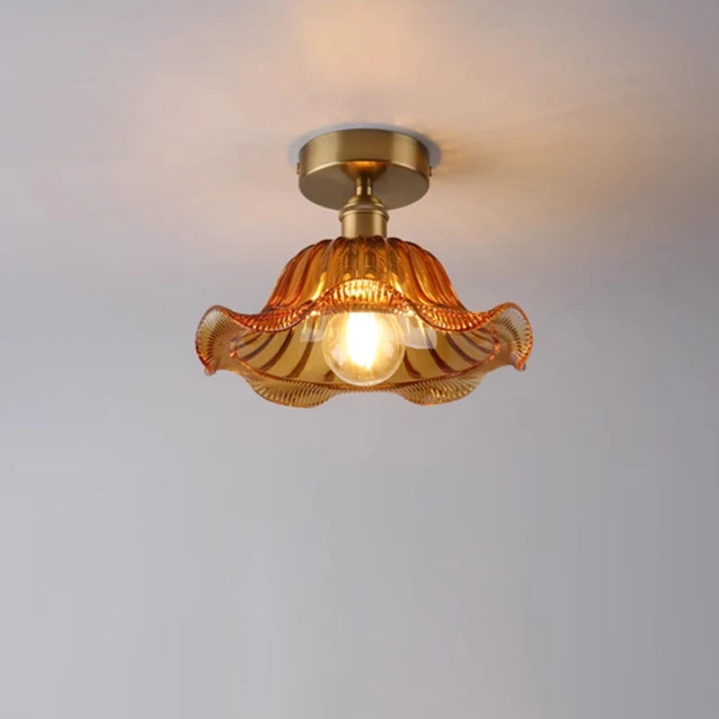 suspension lumineuse vintage transparente motifs floraux vert orange bleu