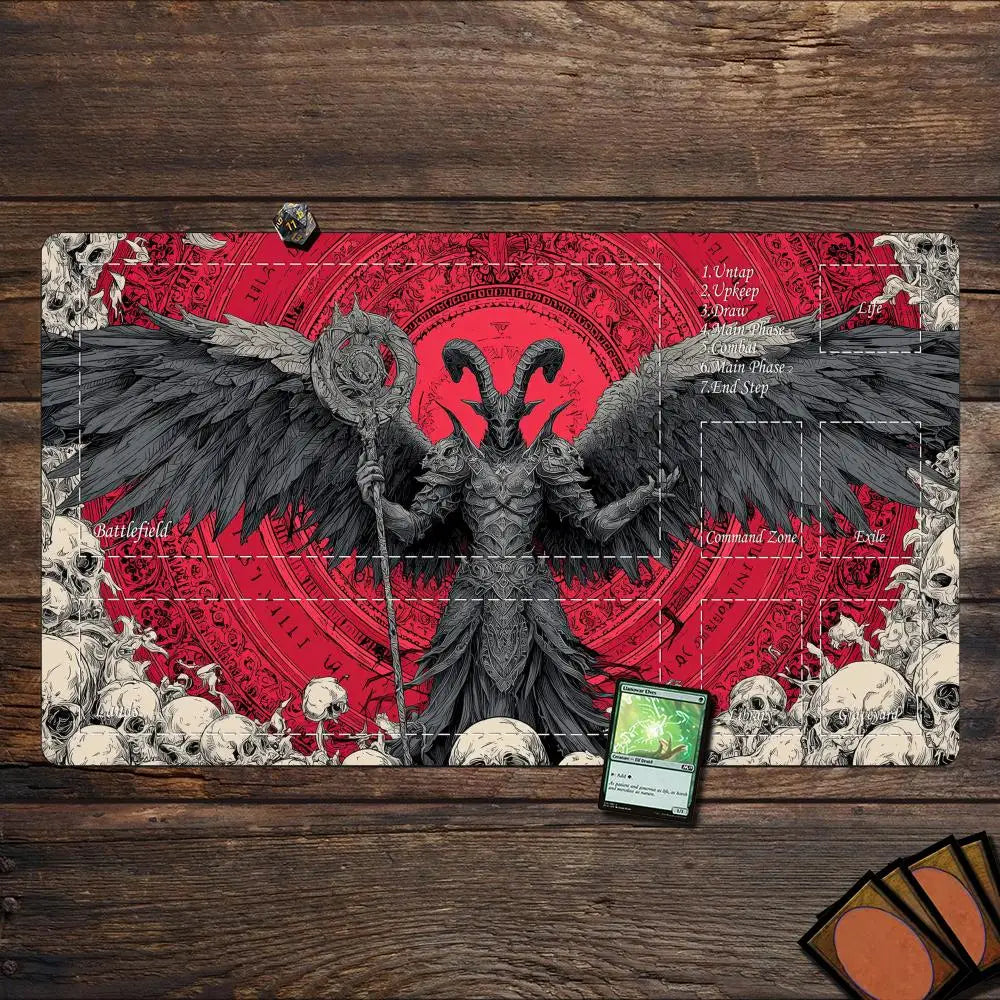 tapis jeu gothique art personnages ailes cartes rouge noir gris