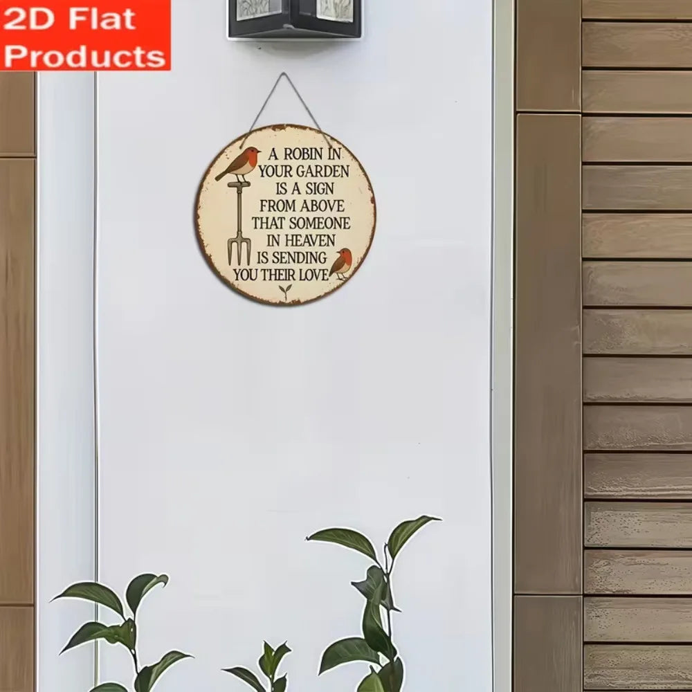 plaque decorative ronde bois oiseaux texte naturel rustique exterieur intérieur corde pastorale