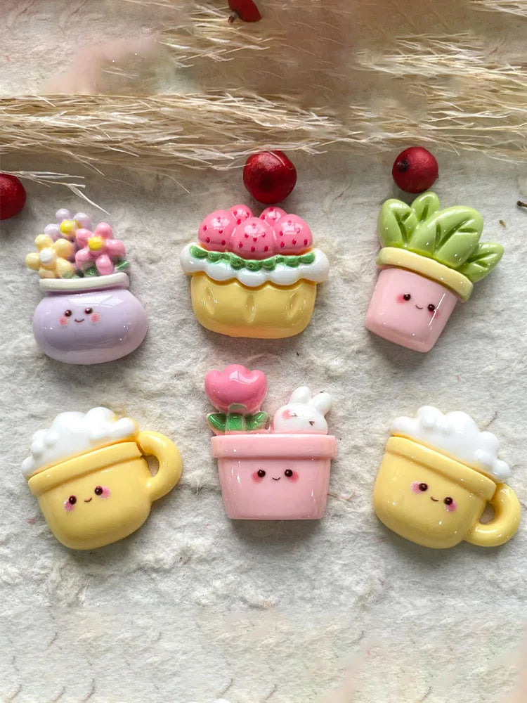 bijoux kawaii résine broches fleurs fruits animaux sourires violet rose pastelversible