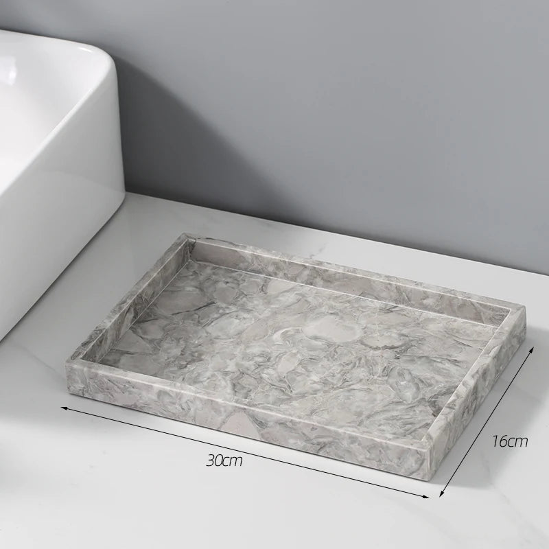 ensemble produits salle bain marbre gris marbré moderne élégant distributeur savon porte gobelets porte
