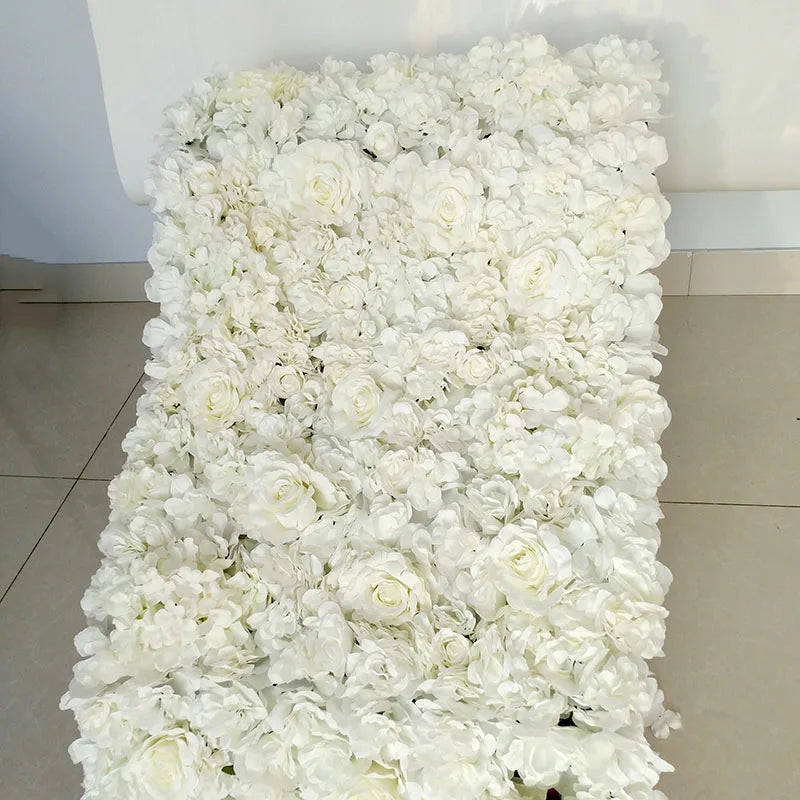 panneau mural fleurs artificielles roses blanches beige décoration mariage fête grille métallique élégante moderne