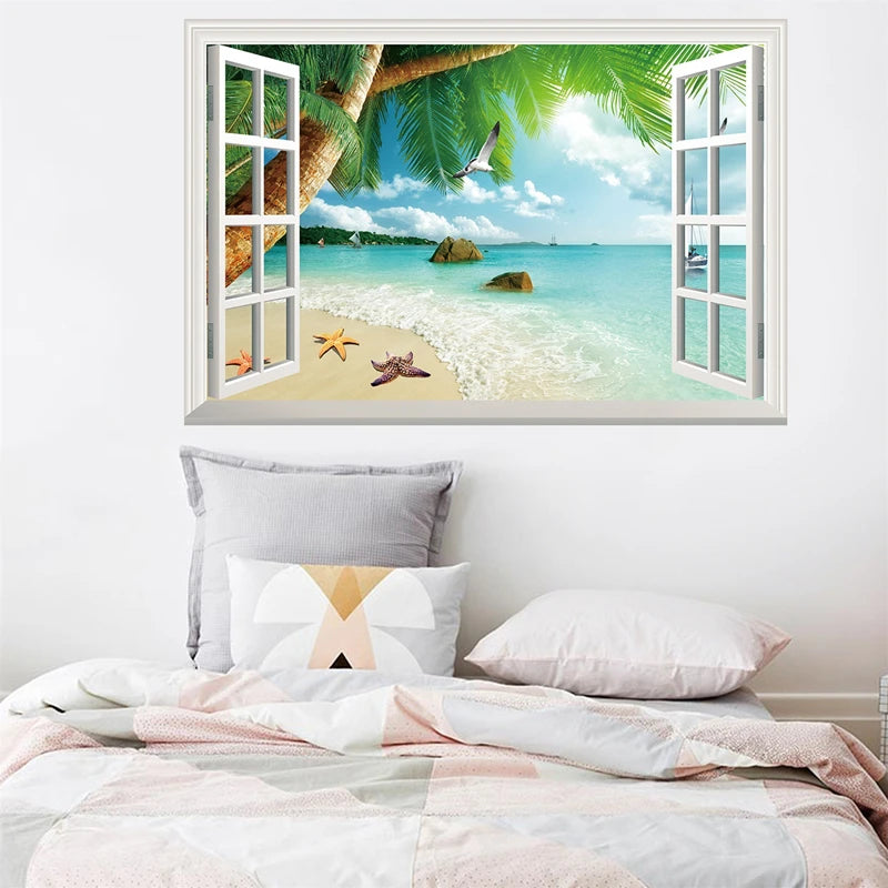 Décoration chambre bord de mer autocollant mural paysage