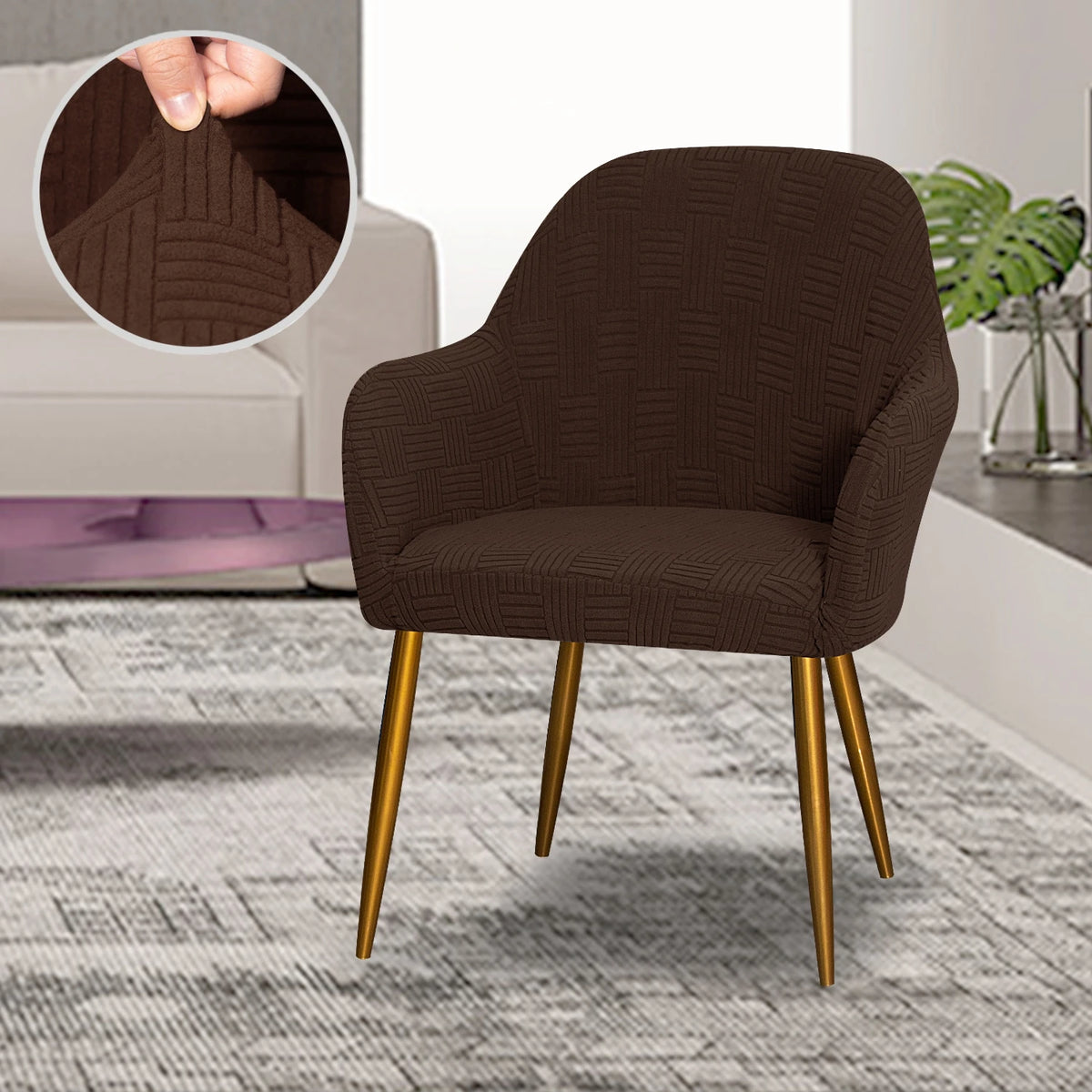 fauteuil moderne marron clair tissu élastique motifs géométriques simple accueil chaise banquet lavable
