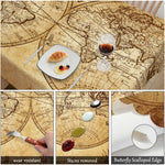 nappe table imperméable carte monde vintage beige marron gravure cartographique réutilisable polyester moderne rectangle