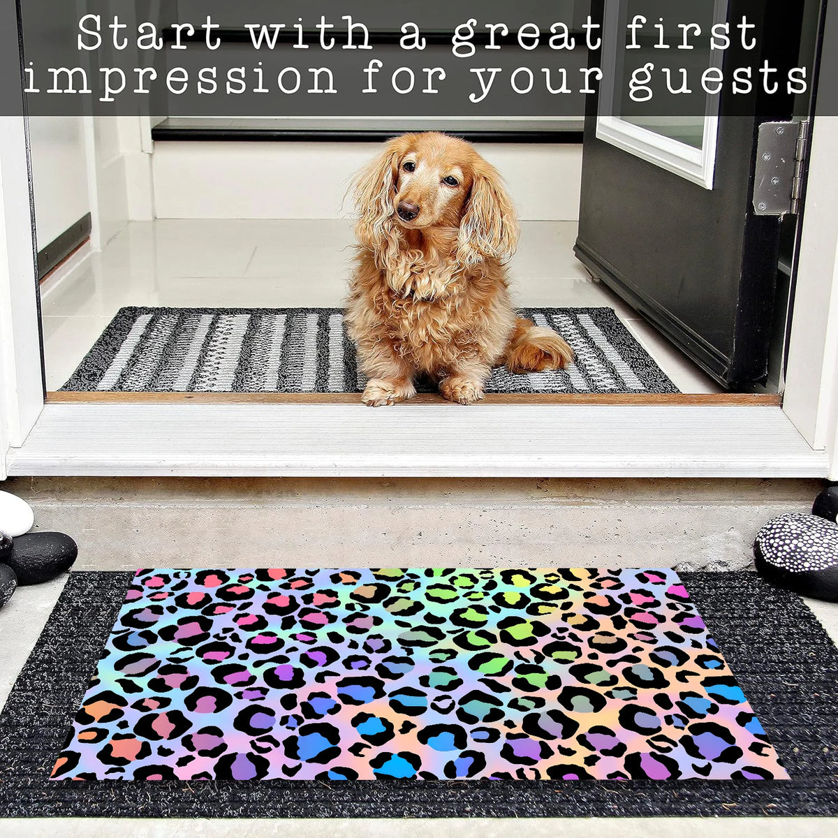 tapis d'entrée moderne imprimé léopard multicolore anti dérapant imperméable résistant bactéries adultesextérieurintérieur
