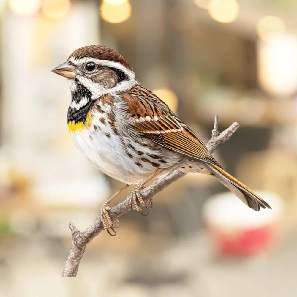 autocollant oiseau marron blanc jaune rayures adhésif salon chambre jardin décoration vacances réaliste