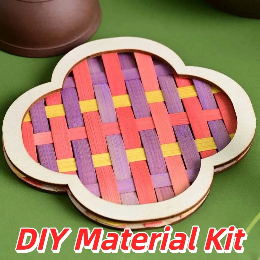 coasters tissés multicolores bois DIY opaques géométriques unisexe naturel