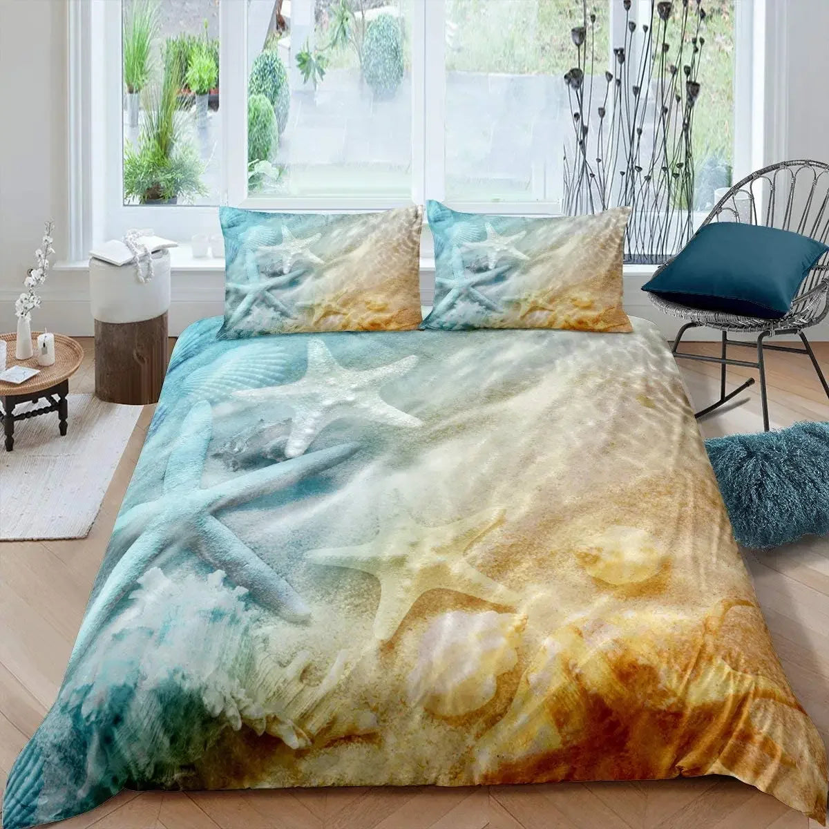 Housse de couette été polyester motif étoile de mer nature tropicale