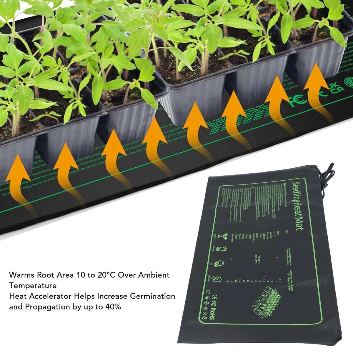 tapis chauffant semis plantes pvc ipx7 noir vert imprimé instructions clips câble pratique horticulture
