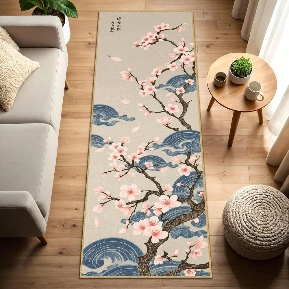 tapis moderne fleurs branches vagues géométriques noir rose beige bleu clair gris salon chambreextérieur