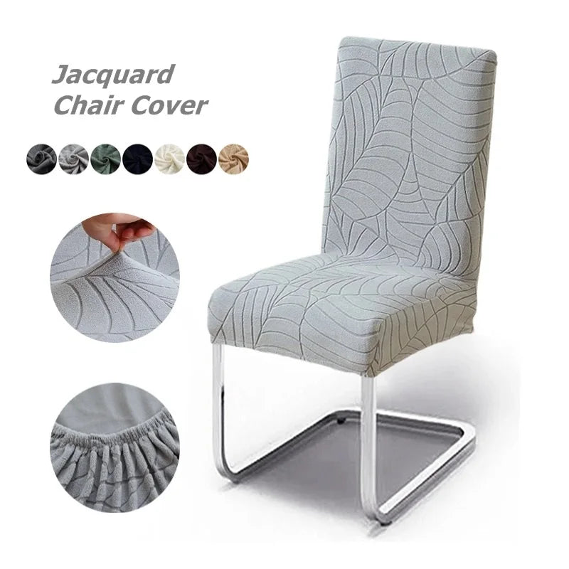housse chaise extensible motif feuilles gris clair siège salle manger cuisine moderne