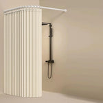 rideau douche pliable polyester plissé gris beige moderne opale variable ball hooks aimant sangle