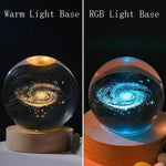 veilleuse boule cristal galaxie saturne transparente base bois minimaliste led éclairage maison decoration