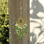 décoration murale boho chic or vert bleu jaune soleil lune translucides crochets chaîne