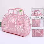 panier bain rétro rose clair bleu pastel poignées détachables vintage fileté gris clair