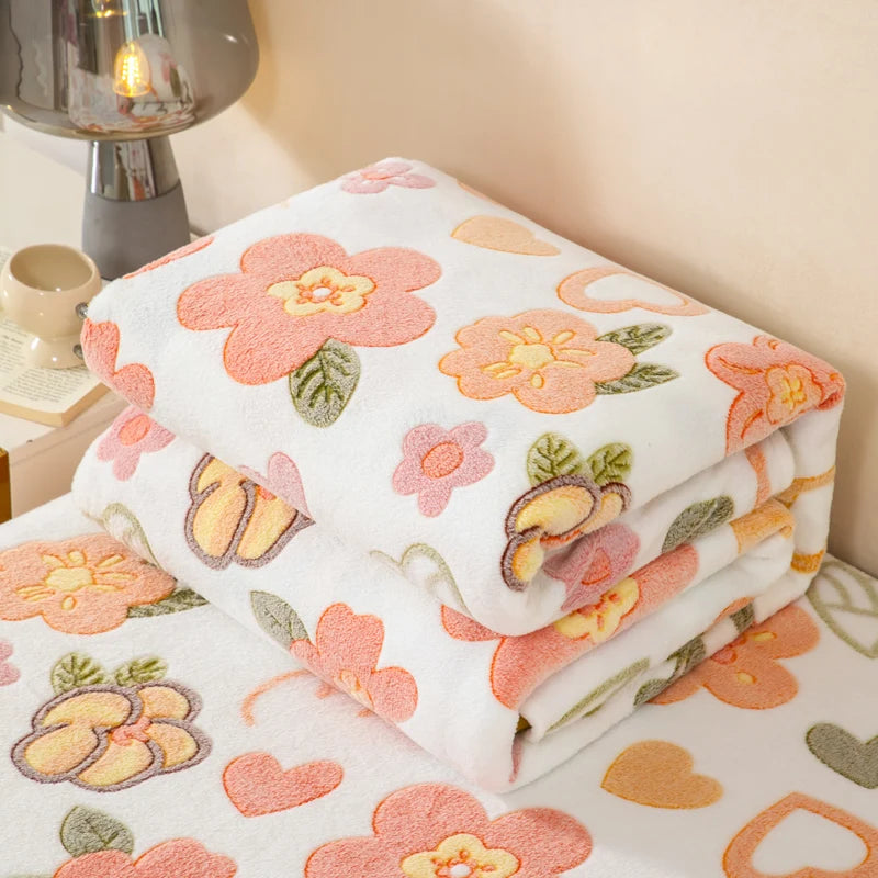 couverture polaire fleur rose printemps automne portable qualité hospitalière hôtelière voyage maison