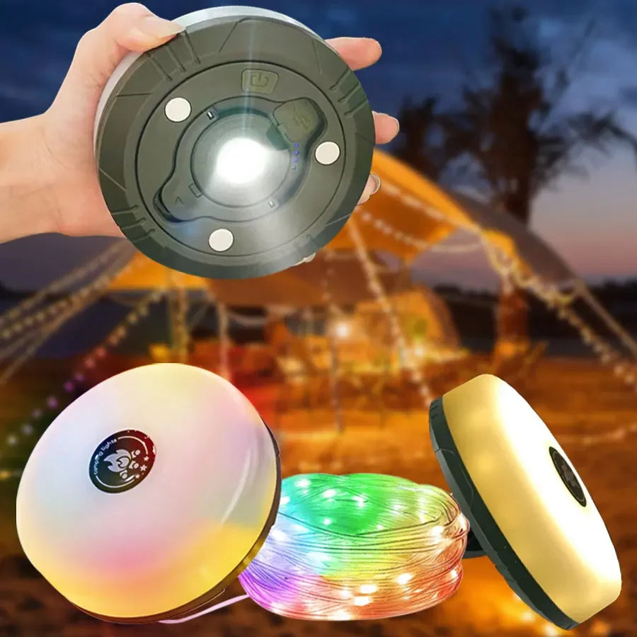lampe camping rechargeable rgb vert blanc moderne aimantée batterie intégrée chargeur usb étanche compact