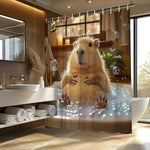 rideau douche polyester moderne capybara bulles marron clair beige blanc 70.8x180cm crochets