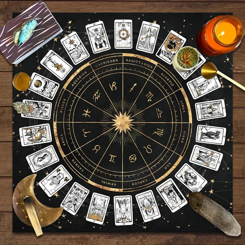 tapis tarot zodiaque astrologique cartes tarot noir violet bleu marine moderne mystique geométrique