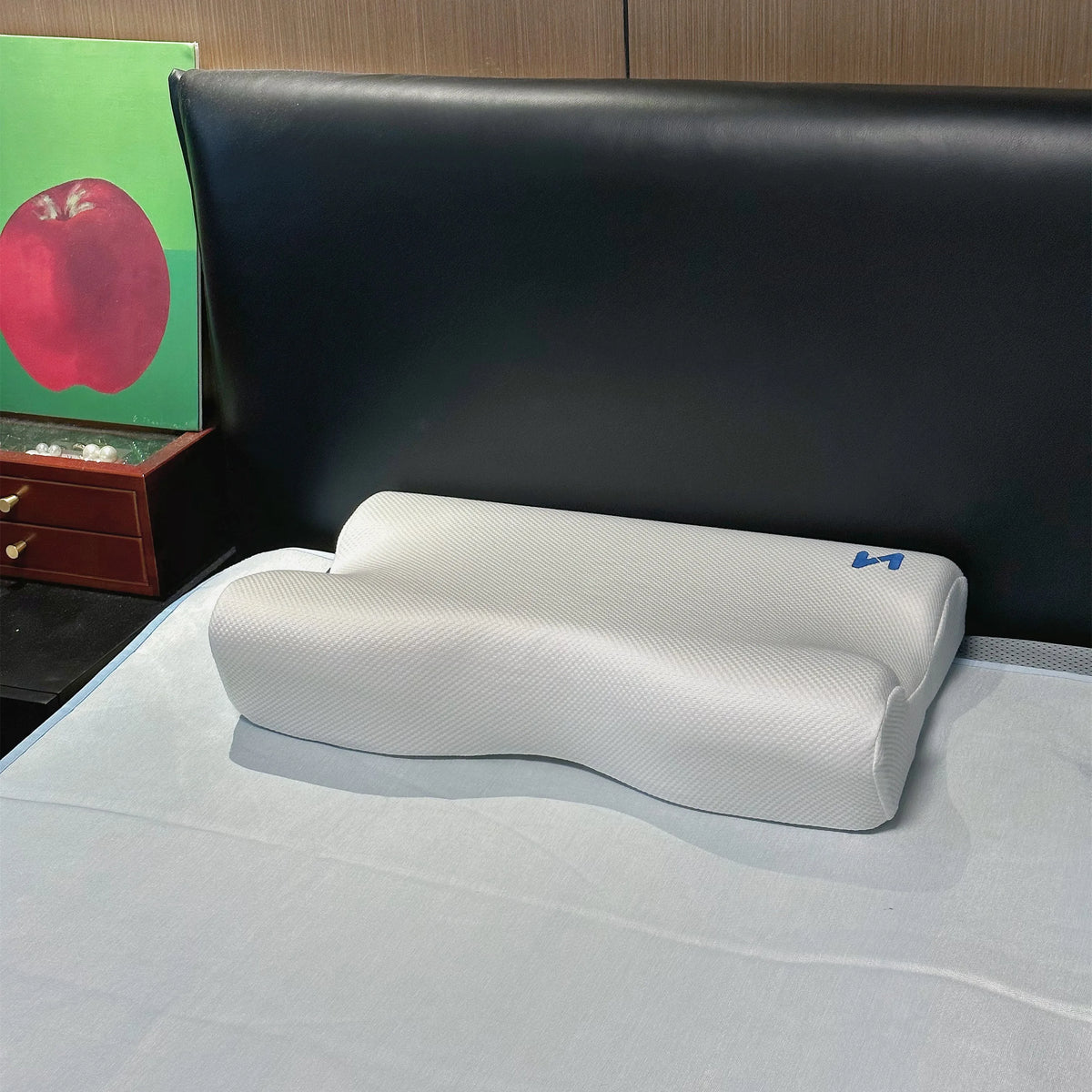 oreiller mémoire forme concave blanc gris ergonomique sommeil latéral coton polyester
