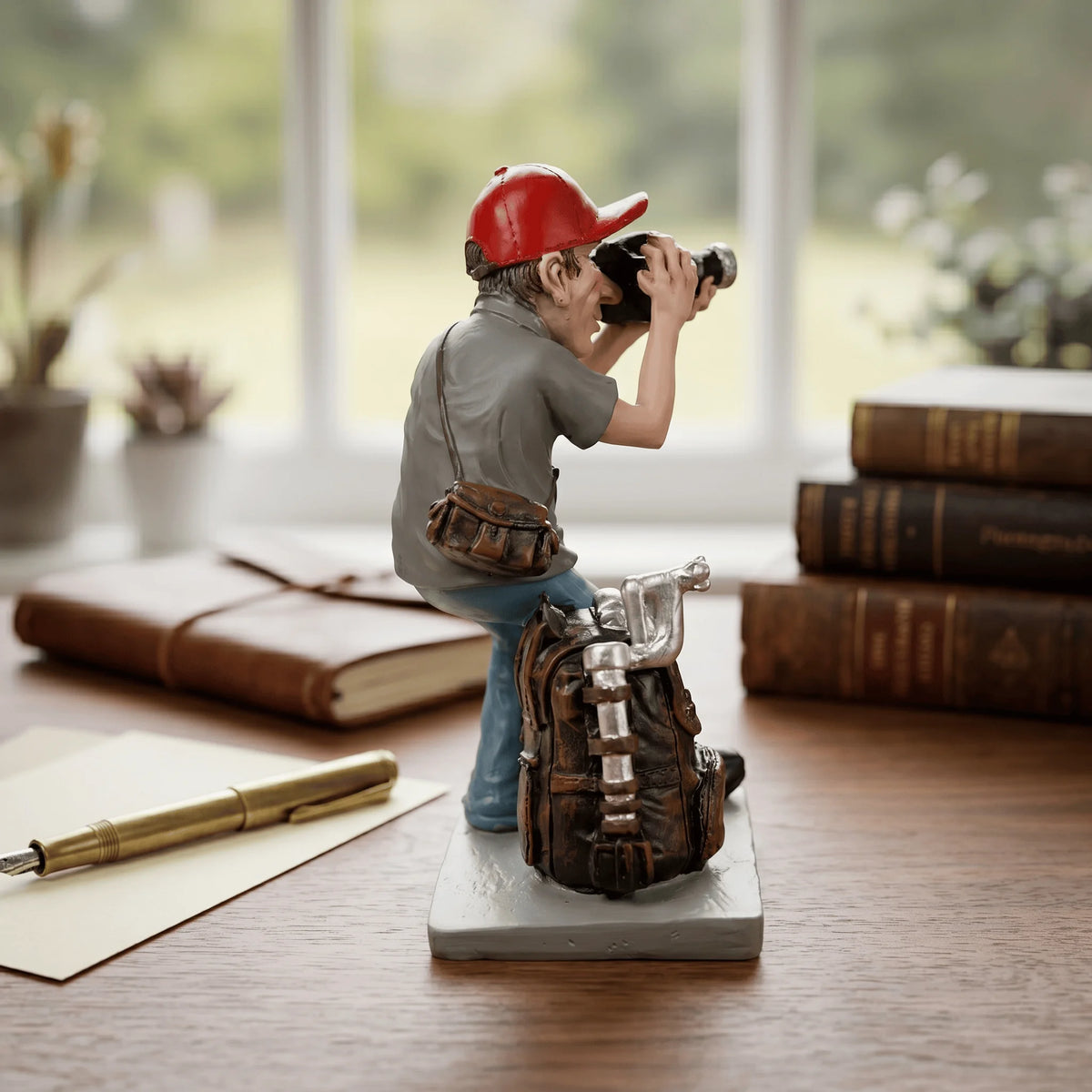 figurine photographe résine sac dos appareil photo décoration maison humouristique unique