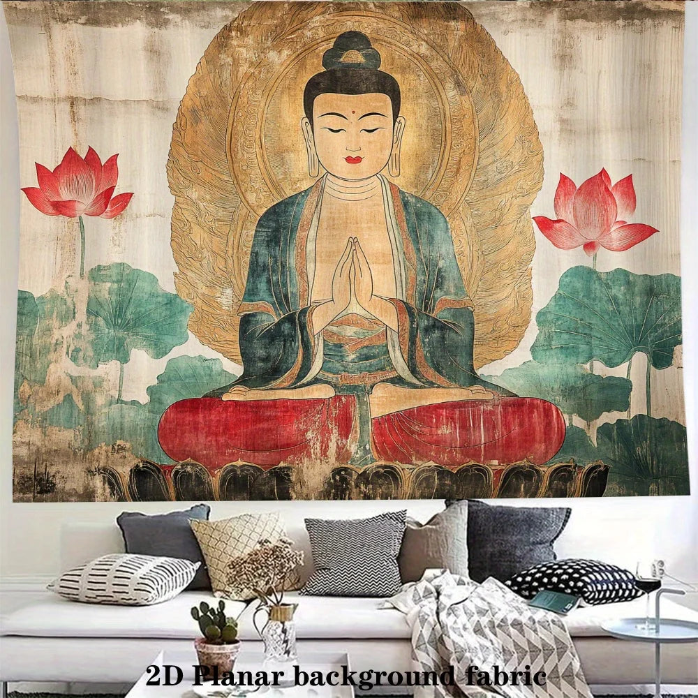 tapisserie murale vintage bouddha lotus zen multicolore traditionnelle salon chambre