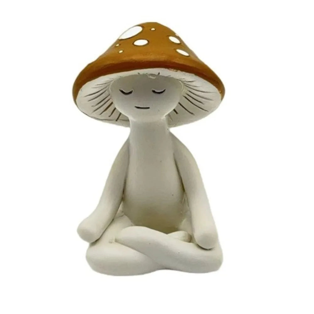 statuette champignon résine polie moderne minimaliste blanc beige marron clair taches blanches texture mat