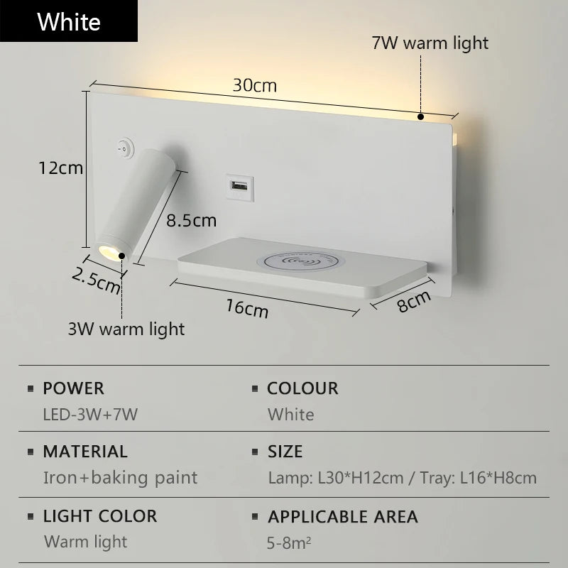 lampe murale moderne charge sans fil port usb noir bronze blanc