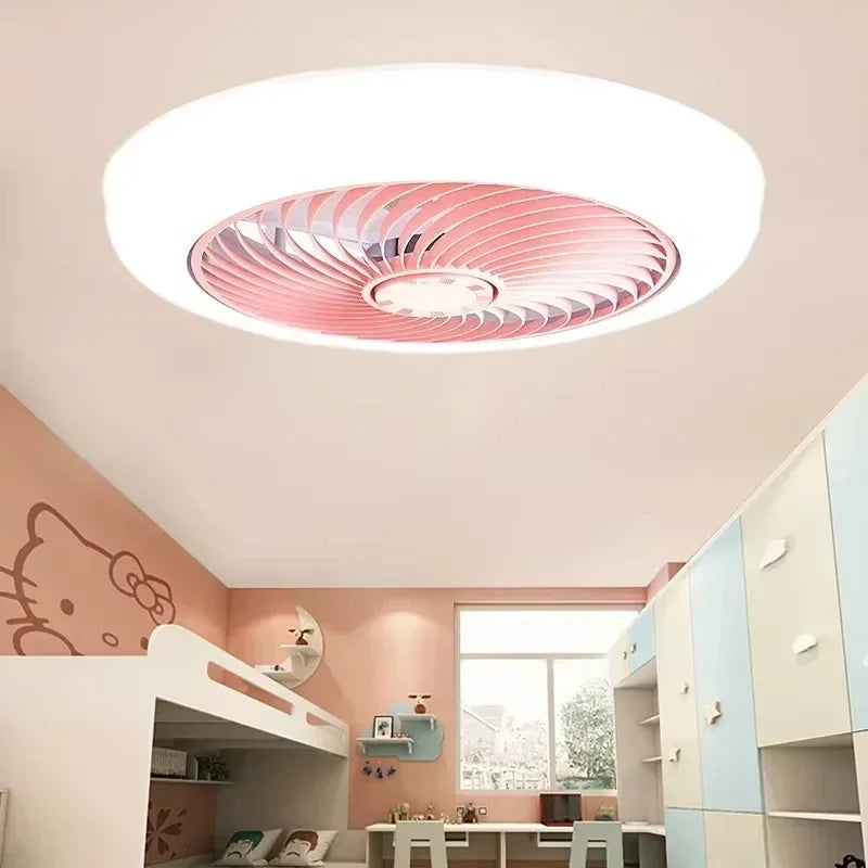 ventilateur moderne télécommande lumineux blanc rose or bleu marron grille opacité invisible