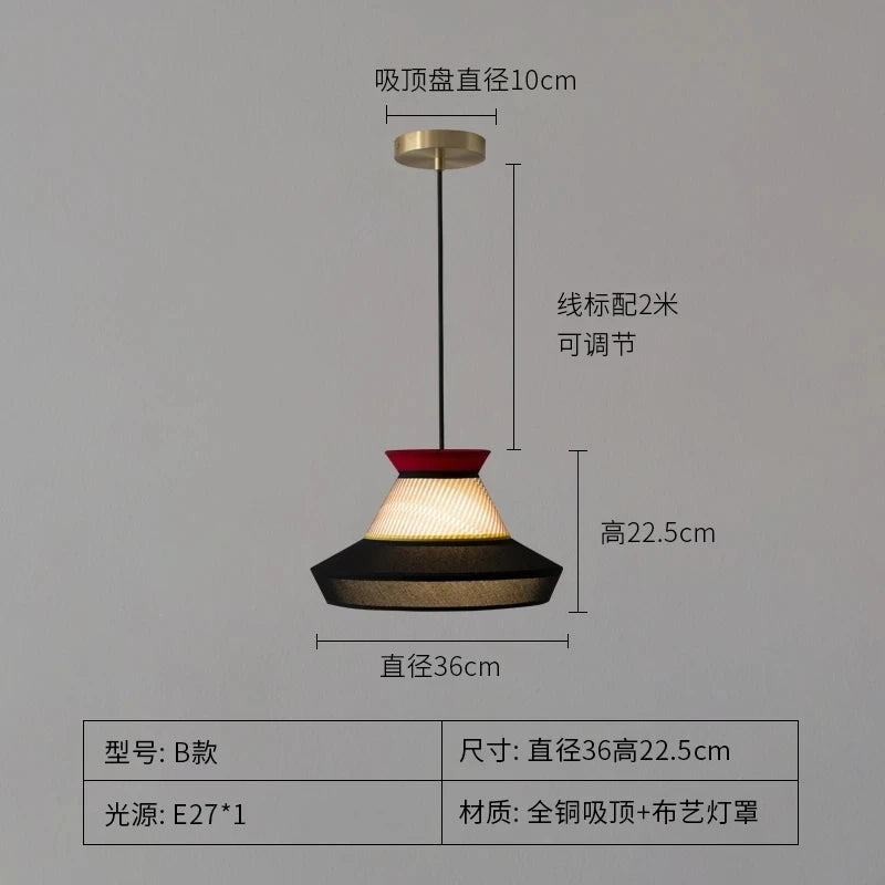 Suspension lumineuse tissu rayures horizontales moderne noir blanc rouge jaune bleu