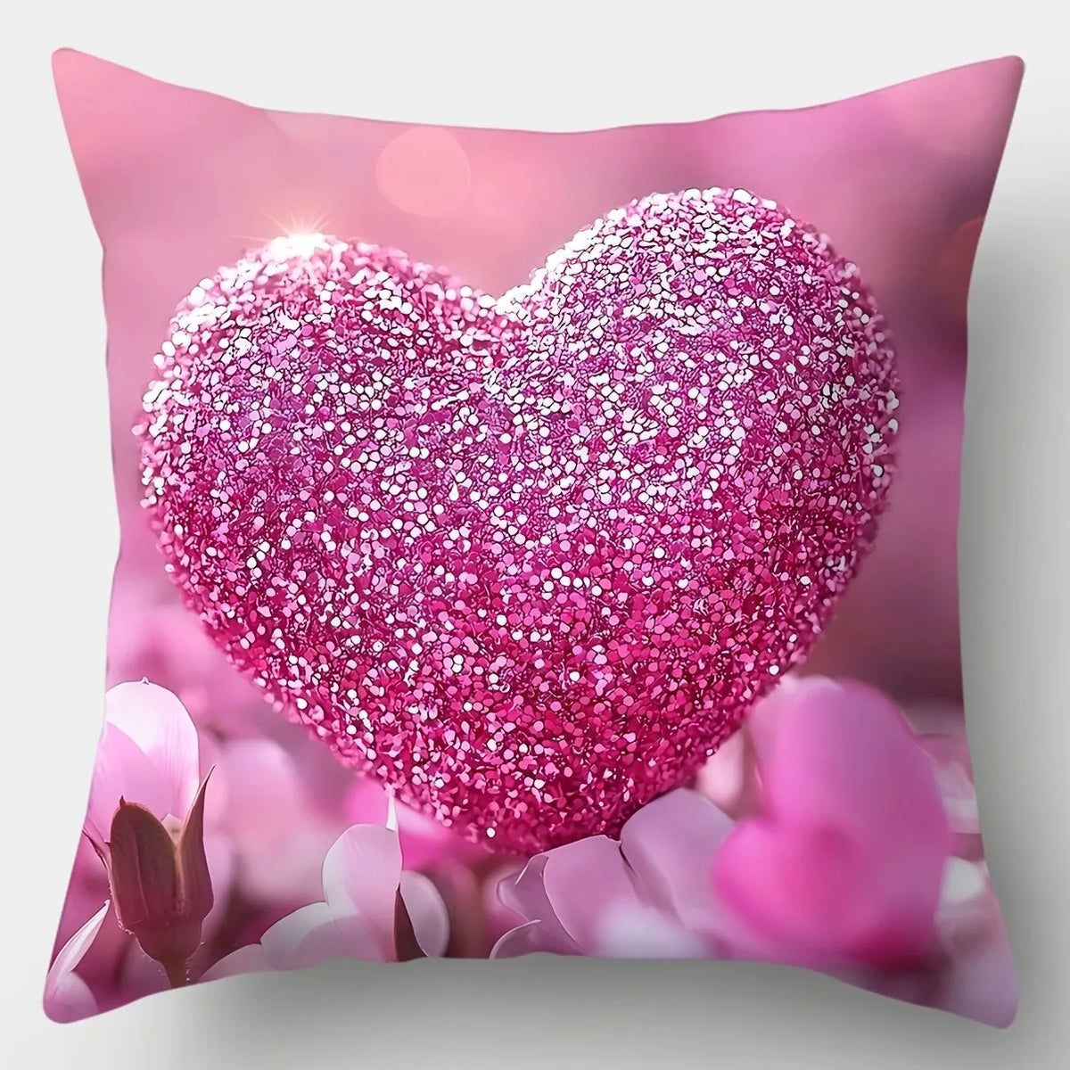 housse coussin décorative rose pâle coeurs brillants motif floral romantique 45x45 cmversible opaques