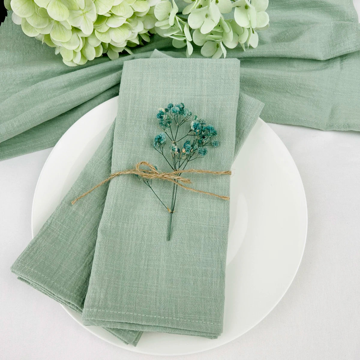 serviettes table 100% coton vert foncé bleu clair vert pastel blanc texture lin classique