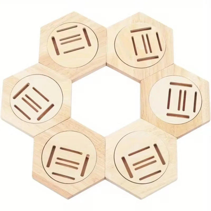 supports muraux médailles bois naturel hexagones gravés moderne adhésif inclusées