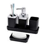 ensemble salle bain moderne porte brosse dents porte gobelet distributeur savon plateau bambou noir