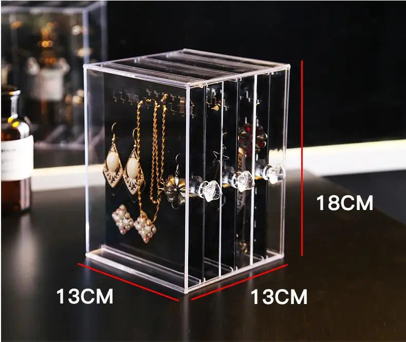 boîte bijoux transparente moderne velours intérieur poignées cristal boucles d'oreilles bracelets montres grande capacité