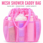 Sac douche maille rose réutilisable cordon serrage rapide respirant voyage gym